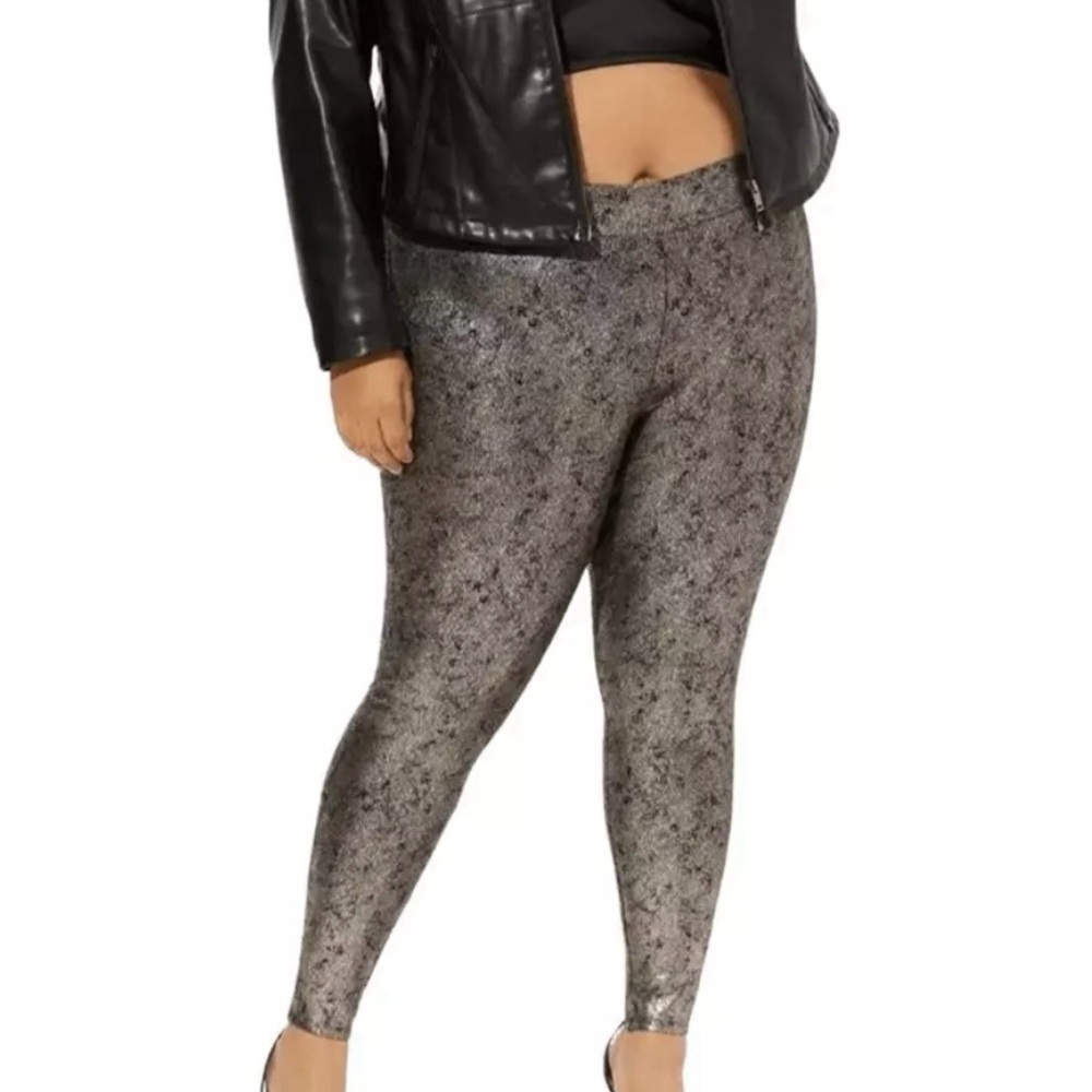 Torrid Gunmetal Metallic Crackle Full Length Leggings High Rise Size 2X